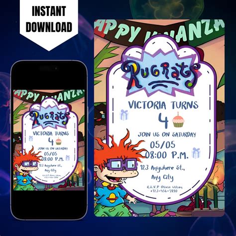 Editable Rugrats Birthday Invitations Rugrats Invitation Etsy