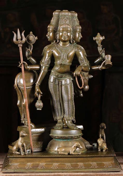 Bronze Dattatreya With Dogs Statue 16 99b6 Lotus Sculpture