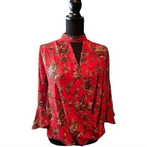 Monteau Tops Monteau Los Angeles Ladies Red High Neck Top With