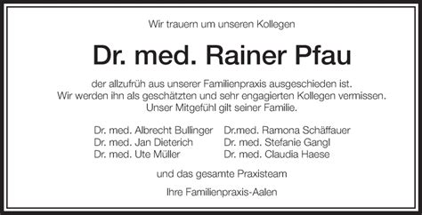 Traueranzeigen Von Rainer Pfau Schwaebische De Trauerportal