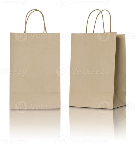 Brown Paper Bag Isolated With Reflect Floor For Mockup Png