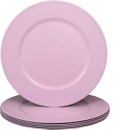 Sforguva Pink Charger Plates With Beaded Rims Set Of 6