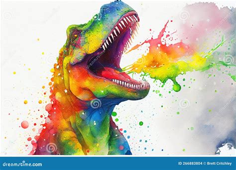 Colourful Tyrannosaurus Rex Illustration On Black Background Royalty