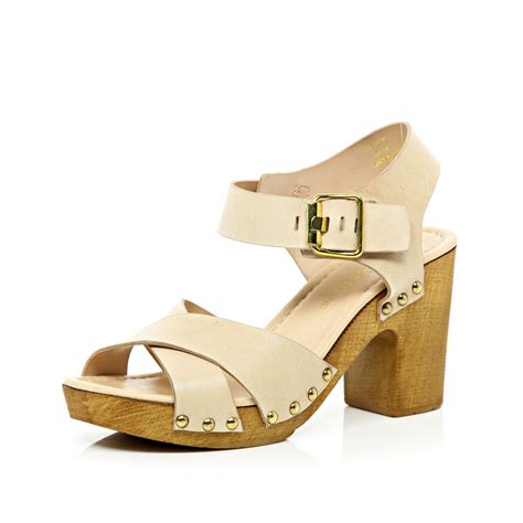 River Island Light Pink Cross Strap Wooden Heel Sandals In Pink Lyst