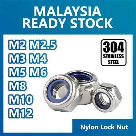 Nylon Lock Nut 304 Stainless Steel Hexagon M2 M25 M3 M4 M5 M6 M8 M10