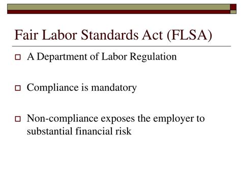 Ppt The Us Department Of Labors Fair Labor Standards Act Flsa