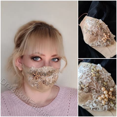 Wedding Face Mask Beaded Bridal Face Mask Embroidered Lace Etsy