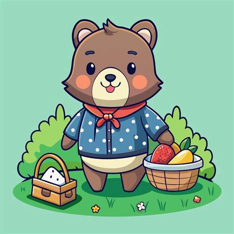 Premium Vector Cartoon Bear Character With Cute Picnic Basket Cartoon