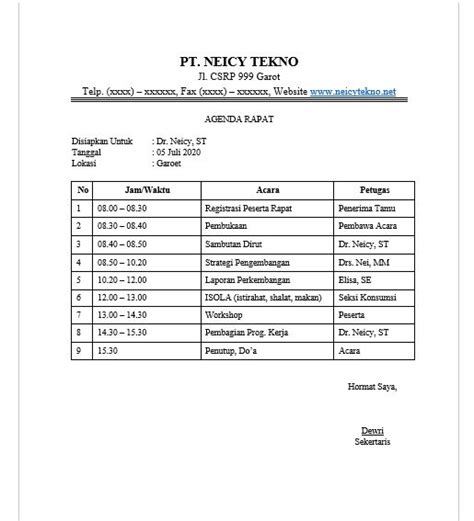 Cara Membuat Agenda Rapat And Contohnya Ms Word Neicytekno