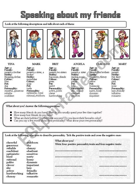 Speaking About My Friends Esl Worksheet By Domnitza