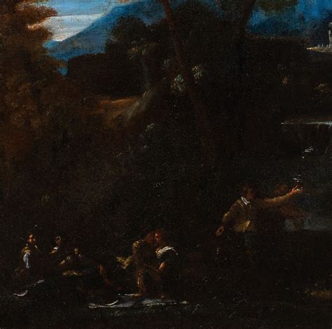 Sisto Badalocchio NUDE MOONLIT BATHERS LANDSCAPE 17th Century
