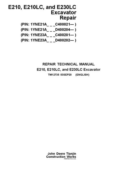 John Deere E E Lc E Lc Excavator Repair Manual Tm