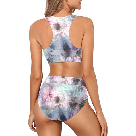 Colorful Electric Marbling Crop Top Bikini Set Model S Id D