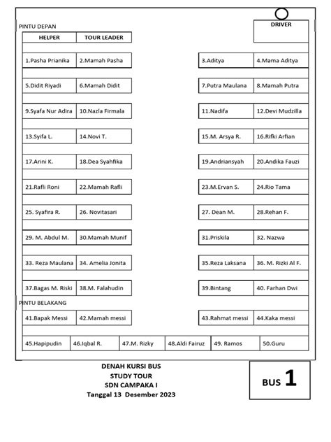 Denah Kursi Bus Seat 2 2 50 Kursi File Word Model 2 Pdf