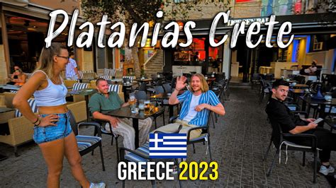 Platanias Crete Chania Casual EVENING Walking Tour 4k Kreta Greece