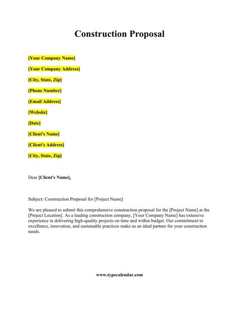 Free Printable Construction Proposal Templates Agreements Pdf Word