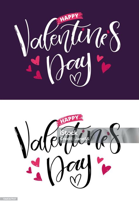 Hand Sketched Happy Valentines Day Text With Hearts Valentines Day