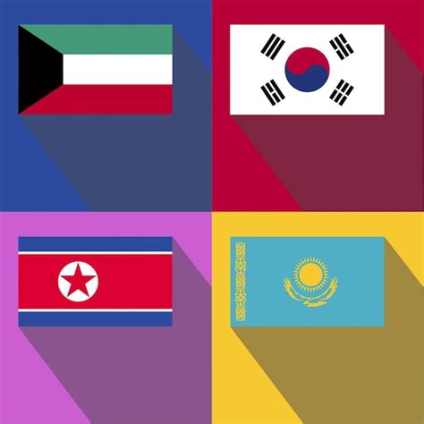 Bandeiras Da Coreia Do Norte Cazaquistão Coreia Do Sul Kuwait Vetor