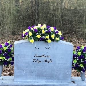 Headstone Saddle Yellow Purple Roses Cemetery Saddle Etsy