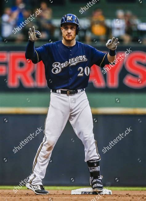 Milwaukee Brewers Catcher Jonathan Lucroy Celebrates Editorial Stock