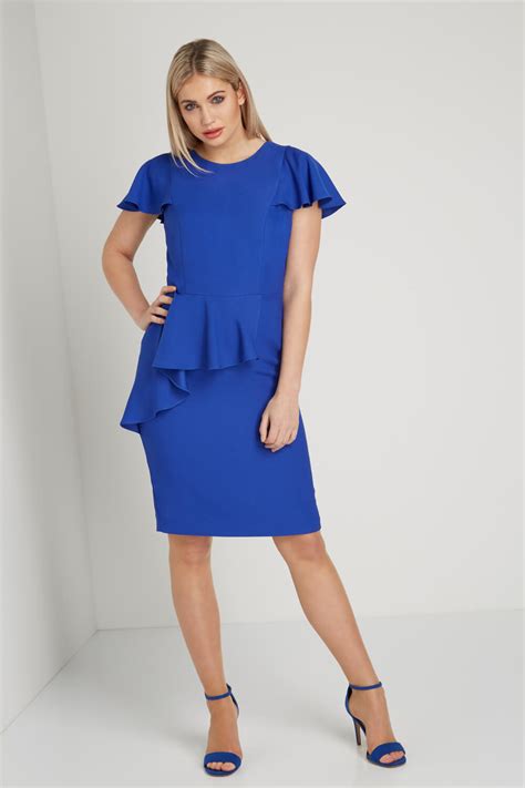 Frill Waist Detail Shift Dress In Royal Blue Roman Originals Uk