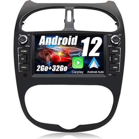 JUNSUN Autoradio Android 12 2Go 32Go Pour Peugeot 206 2002 2010 Avec 7