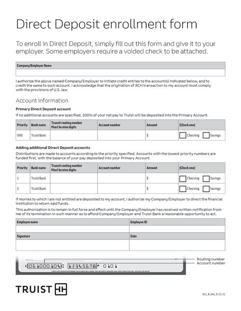 Free Truist Direct Deposit Authorization Form | PDF