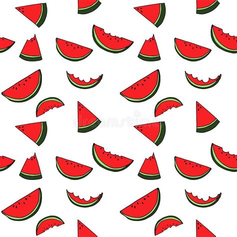 Watermelon Seamless Pattern By Hand Drawing On White Backgrounds Stock