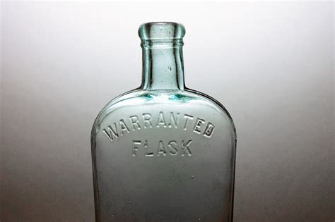 Antique Bottle Warranted Flask Whiskey Flask Aqua Glass Cork