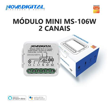 Kit 5 Interruptor Wi Fi Mini 2 Canais Nova Digital Ms106w