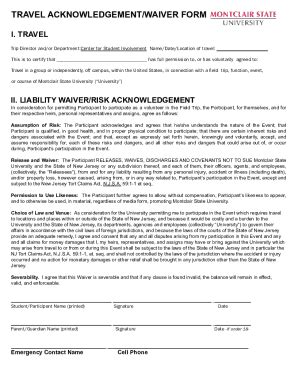 Fillable Online Travel Acknowledgement Waiver Form Fax Email Print