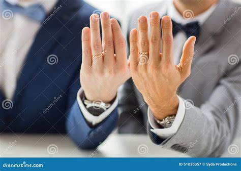 Close Up Of Male Gay Couple With Wedding Rings On Stock Image Image