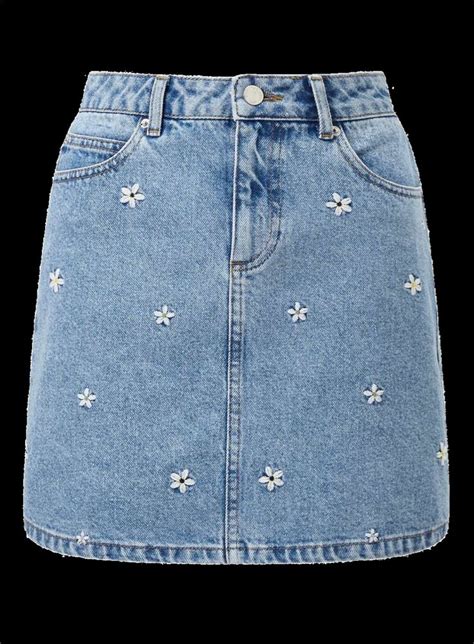 Ideas Para Denim Skirt Embroidery Skirts Fashion Fabrics Moda