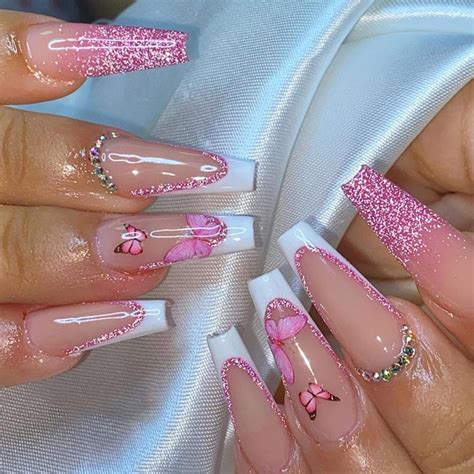 Pink French Tip Nail Designs With Rhinestones