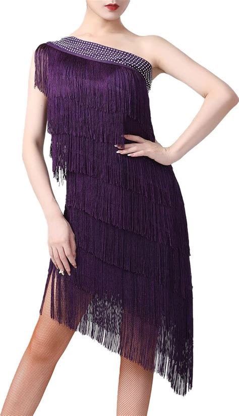 Ibtom Castle Women Sparkly Sequin Tassel Fringe Salsa Samba Rumba Latin Dance Ballroom Costume