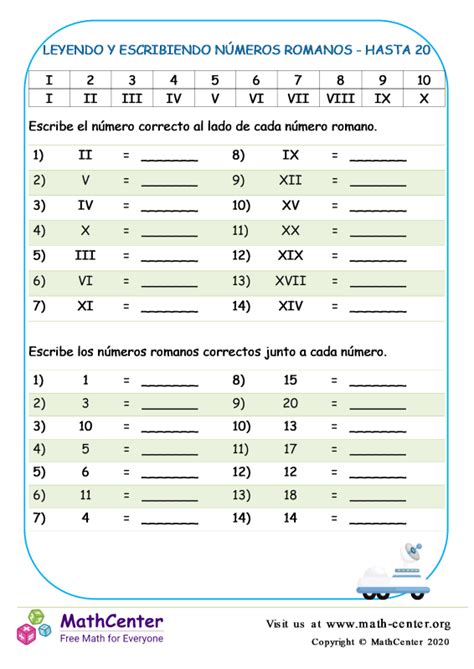 Quinto Grado Hojas De Trabajo Números Romanos Math Center