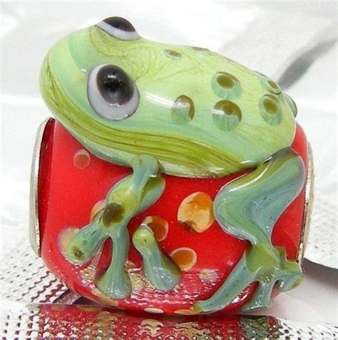 Blue Frog Murano Lampwork Glass Bead White Base European Charm Bracelet Necklace Sterling