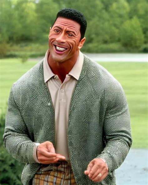 Film Still Close Up Shot Of Dwayne Johnson As Happy Stable Diffusion