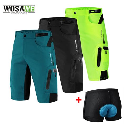 WOSAWE Männer Padded Baggy Radfahren Shorts Reflektierende MTB