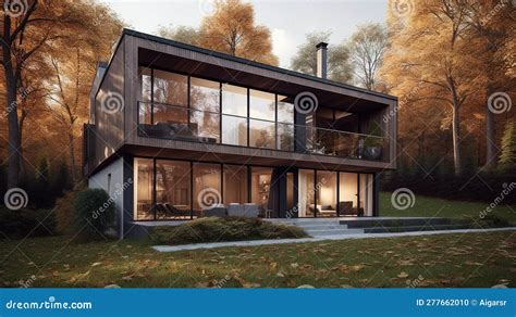 Exterior of Modern House with Large Windows Stock Illustration ...