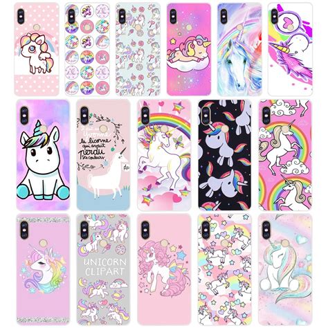 Coque de téléphone en Silicone Tpu souple jolie licorne arc en ciel