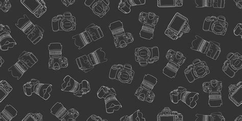 Hand drawn photo camera seamless pattern Grey technology background