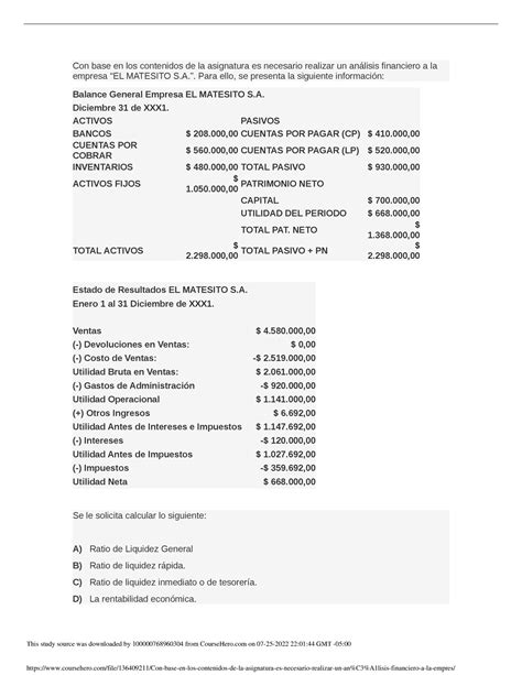 Con Base En Los Contenidos De La Asignatura Es Necesario Realizar Un An