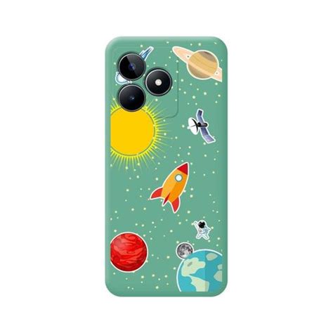 Funda Silicona Líquida Verde Realme C53 Diseño Espacio Dibujos con