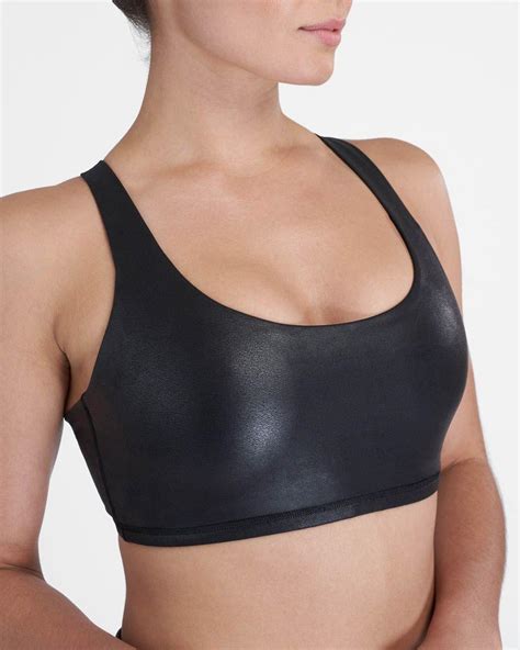 Spanx Faux Leather Low Impact Sports Bra In Black Lyst