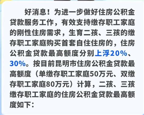 中新经纬 快报 昆明提高二孩、三孩家庭公积金贷款额度，最高104万元