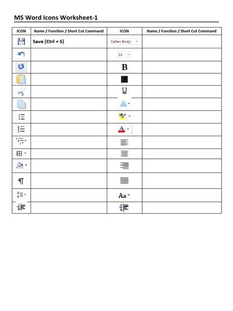 Ms Word Icons Worksheet 1 Pdf