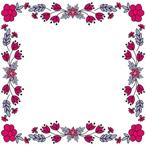 Vetor De Moldura De Flor Moldura Quadrada De Flores E Folhas Vetor