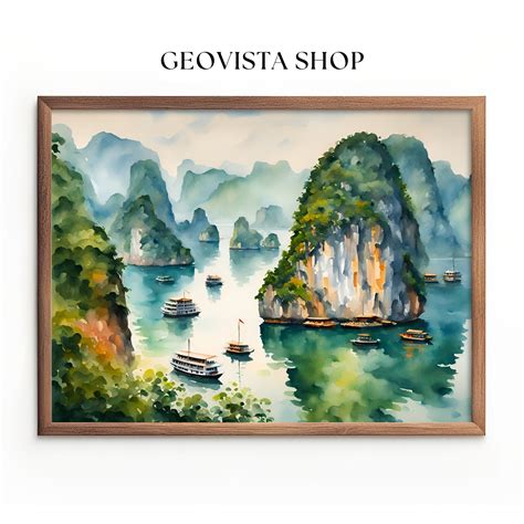 Halong Bay Watercolor Printable Art Vietnam Landscape Painting Vietnam