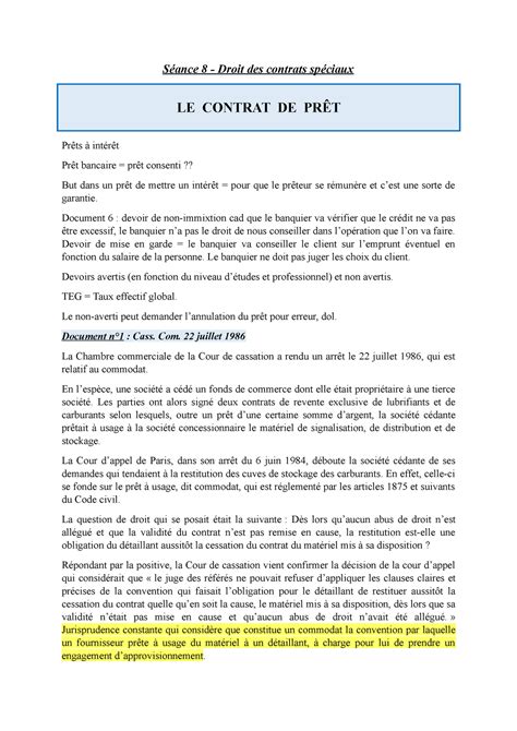 TD n8 Droit des contrats spéciaux Séance 8 Droit des contrats